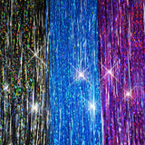 40" Sparkling Fairy Hair, 300 Strands - Stellar Midnight Black, Blue Flame, Purple Orchid