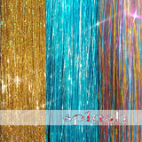 40" Sparkling Fairy Hair, 300 Strands - Sparkling Gold, Shiny Turquoise, Shiny Rainbow