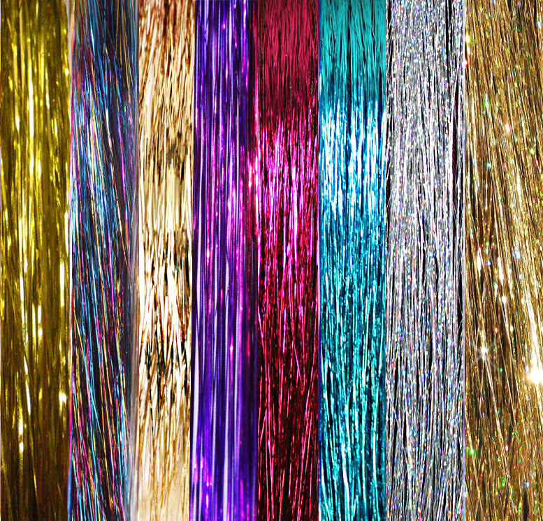 40" Sparkling & Shiny Hair Tinsel, 600 Strands - Sparkling Silver, Purple, Rainbow, Hot Pink, Gold, Sparkling Gold, White Gold, Blue
